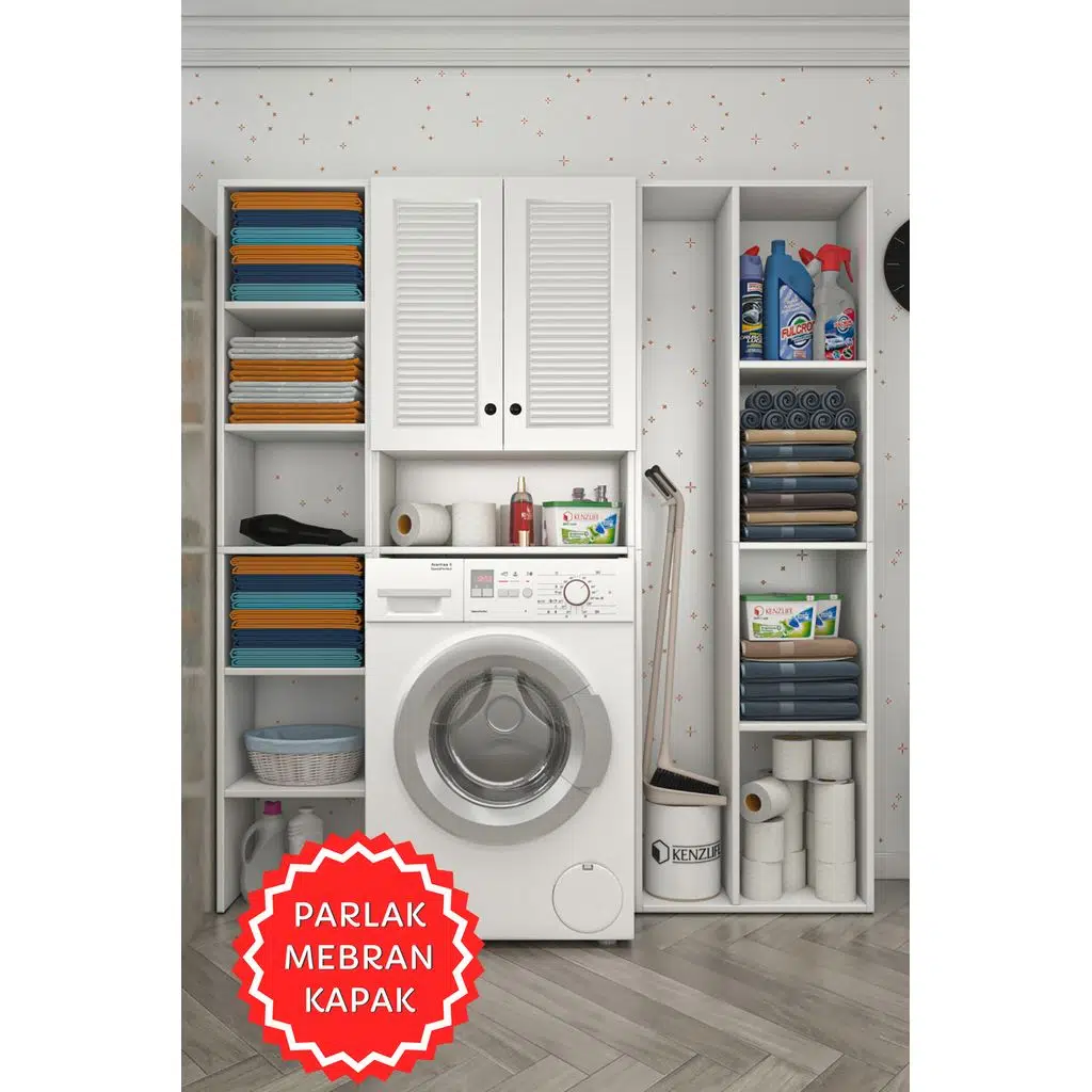 Kenzlife membran çamaşır makinesi dolabı sinemmega byzbyz panjur 180*156*30 mebran kapak suntalam gövde kapaklı arkalıklı raflı
