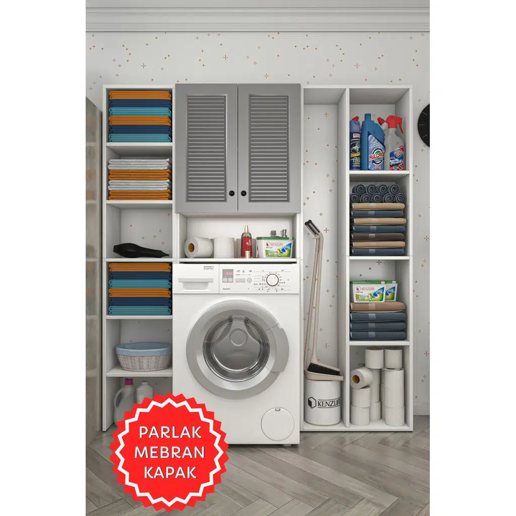 Kenzlife membran çamaşır makinesi dolabı sinemmega gribyz panjur 180*156*30 mebran kapak suntalam gövde kapaklı arkalıklı raflı