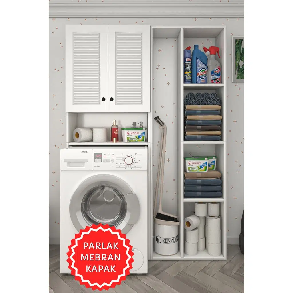 Kenzlife membran çamaşır makinesi dolabı sinemsüpürge byzbyz panjur 180*126*30 mebran kapak MDF gövde kapaklı arkalıklı raflı
