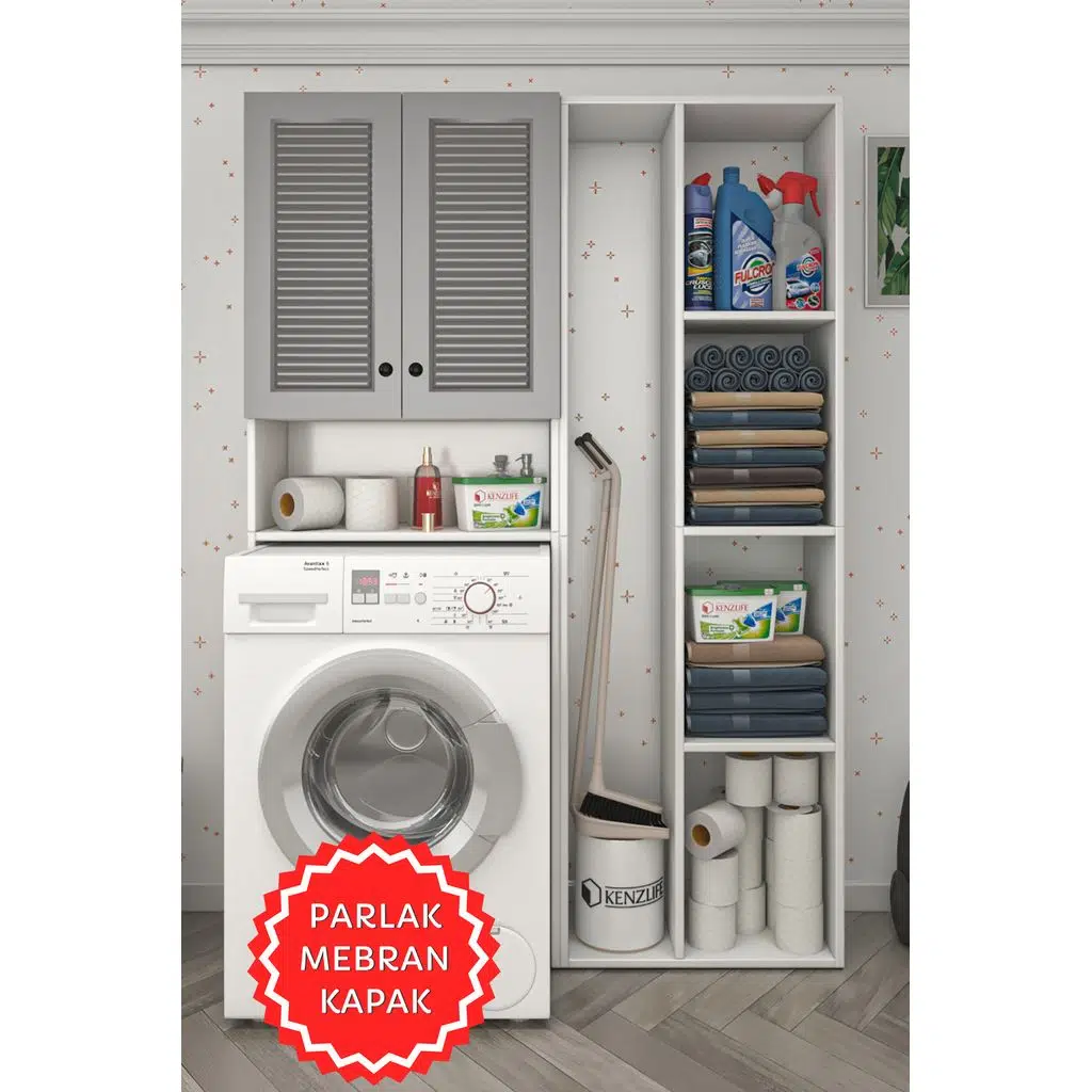 Kenzlife membran çamaşır makinesi dolabı sinemsüpürge gribyz panjur 180*126*30 mebran kapak suntalam gövde kapaklı arkalıklı raflı