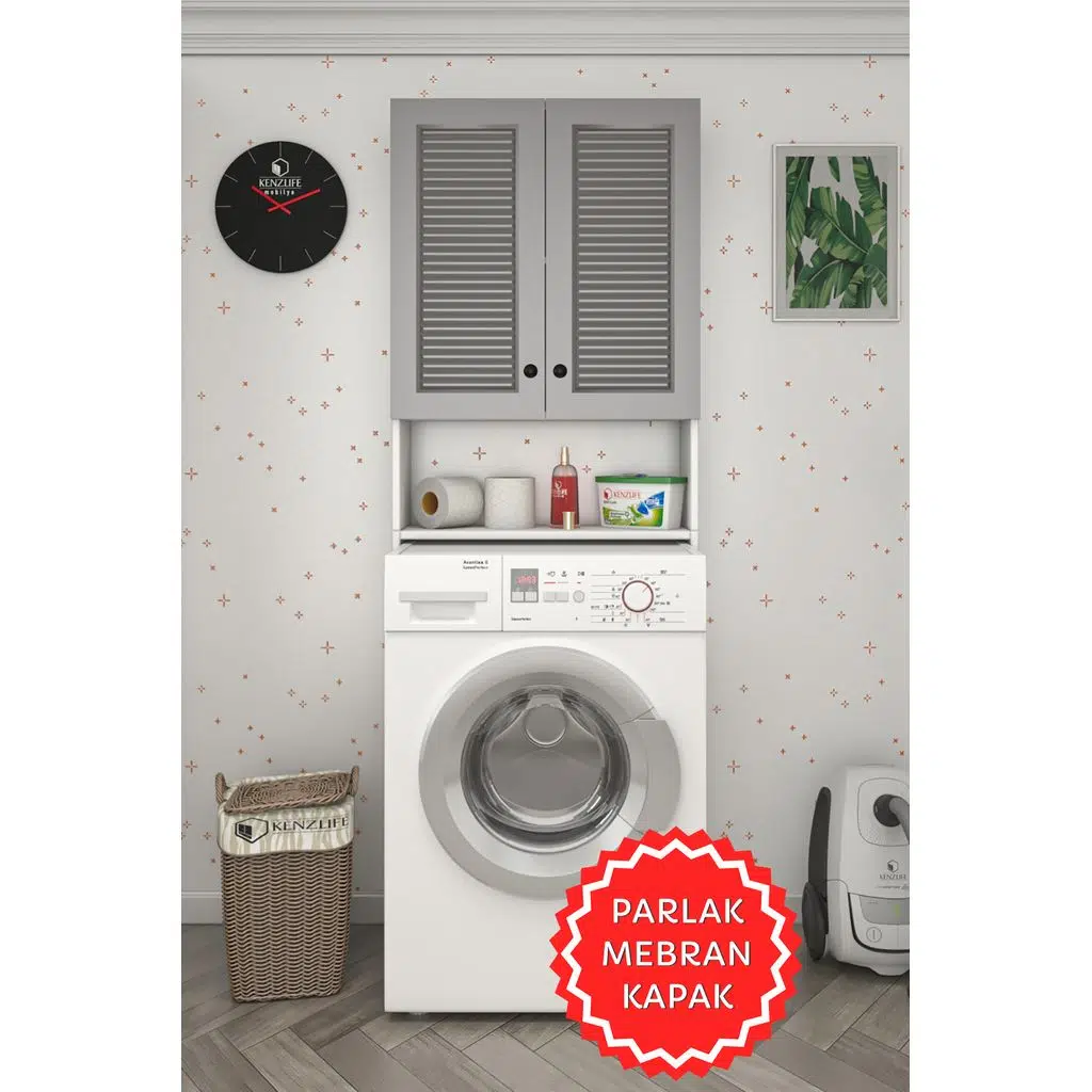 Kenzlife membran çamaşır makinesi dolabı veronika gribyz panjur 180*066*20 mebran kapak suntalam gövde çift kapaklı arkalıksız