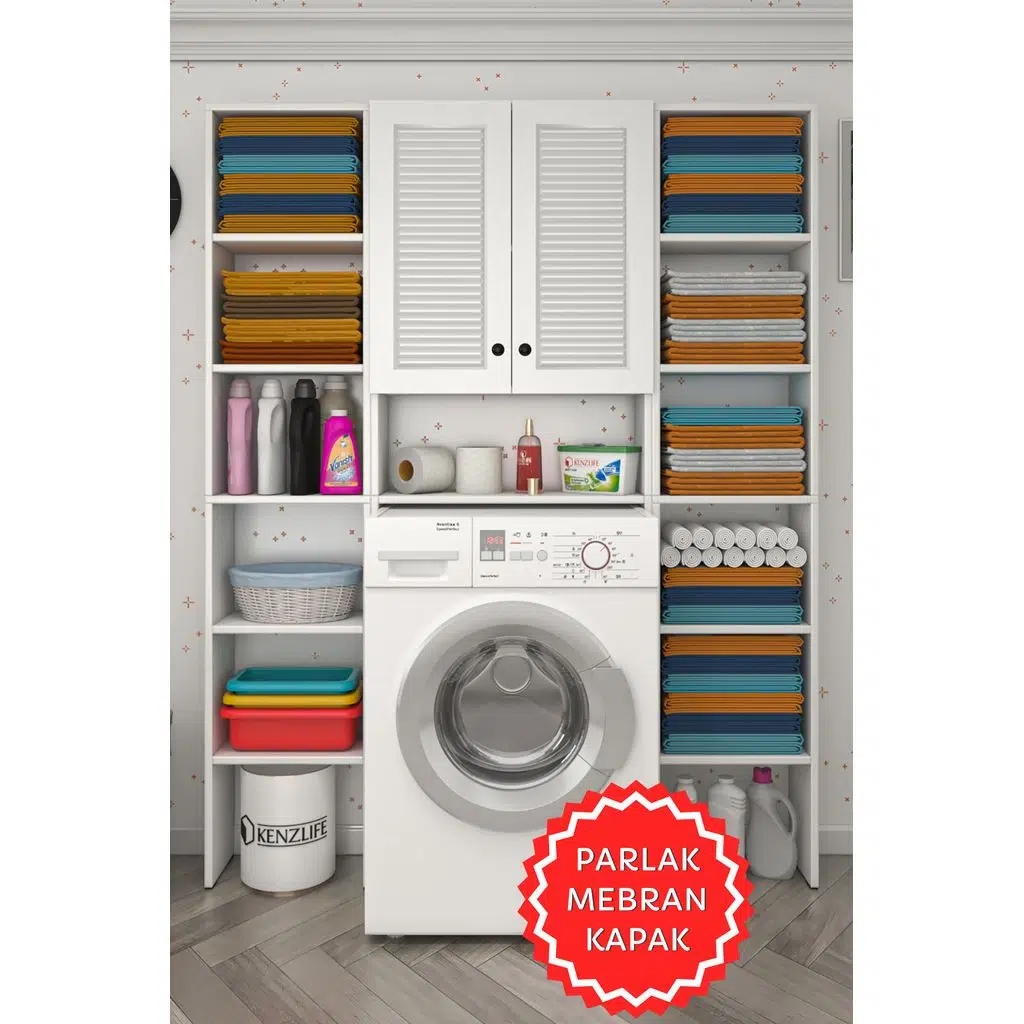 Kenzlife membran çamaşır makinesi dolabı veronikamaksduble byzbyz panjur 180*126*20 mebran kapak MDF gövde arkalıksız raflı