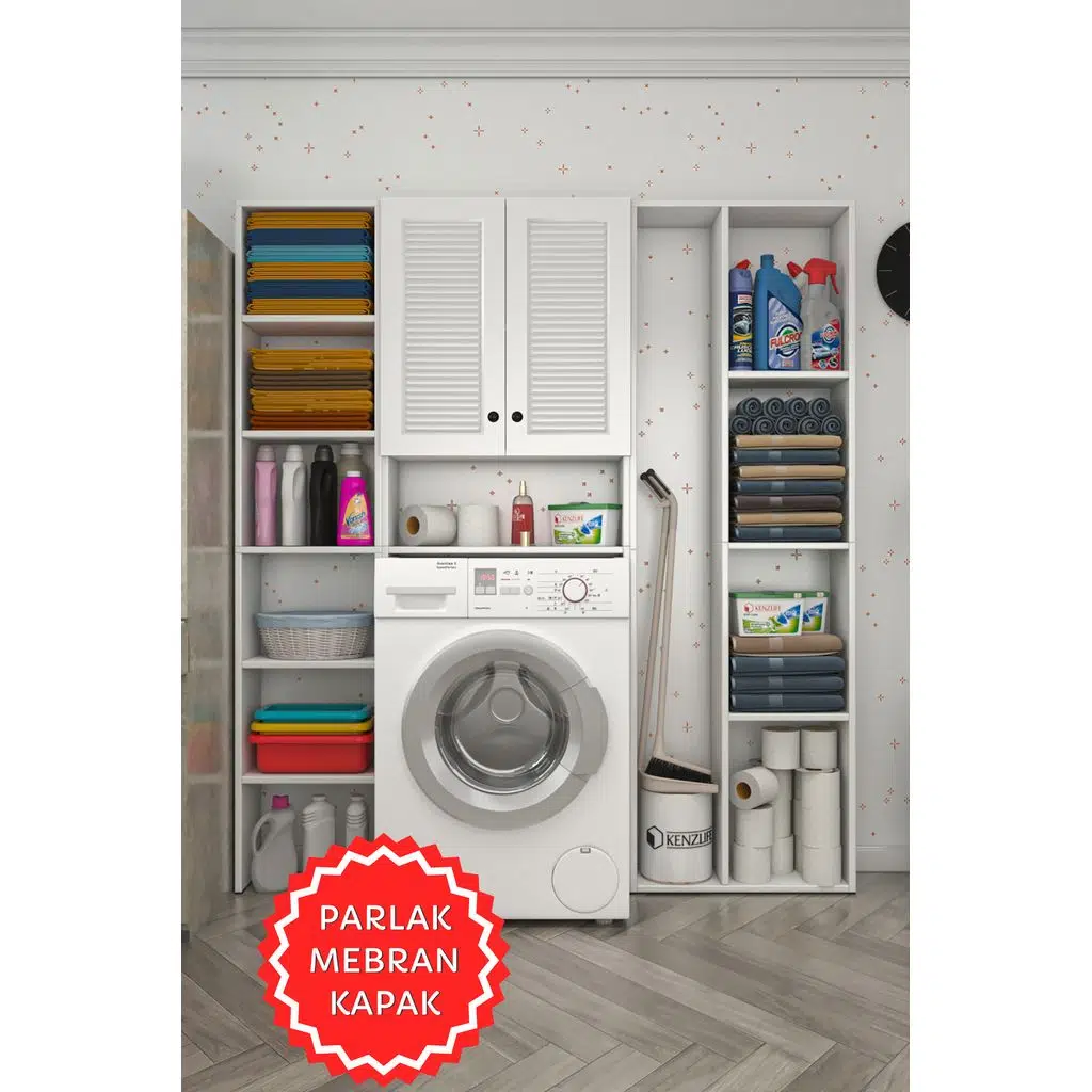 Kenzlife membran çamaşır makinesi dolabı veronikamega byzbyz panjur 180*156*20 mebran kapak MDF gövde arkalıksız raflı