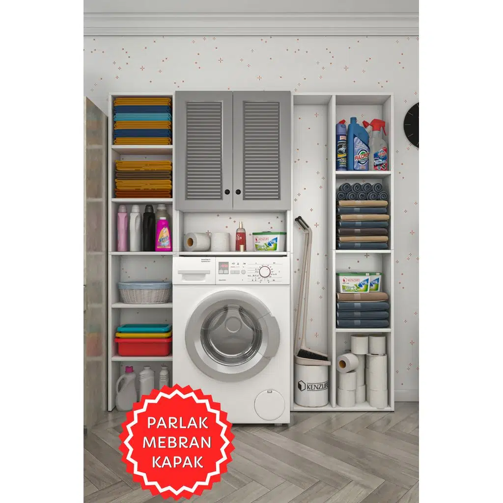 Kenzlife membran çamaşır makinesi dolabı veronikamega gribyz panjur 180*156*20 mebran kapak suntalam gövde arkalıksız raflı