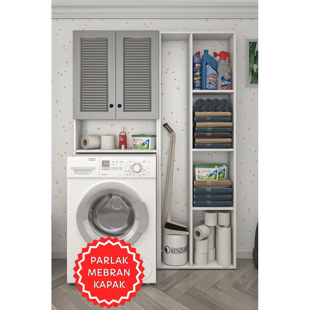 Kenzlife membran çamaşır makinesi dolabı veronikasüpürge gribyz panjur 180*126*20 mebran kapak suntalam gövde arkalıksız raflı