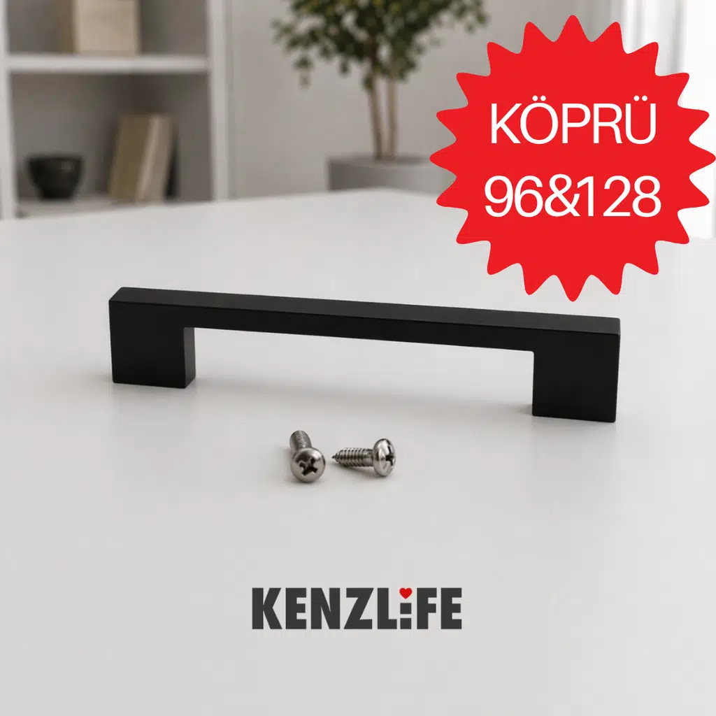 Kenzlife mobilya kulpu köprü 96-128 mm siyah plastik dolap kulbu 01 adet kulp gardırop vida dahildir