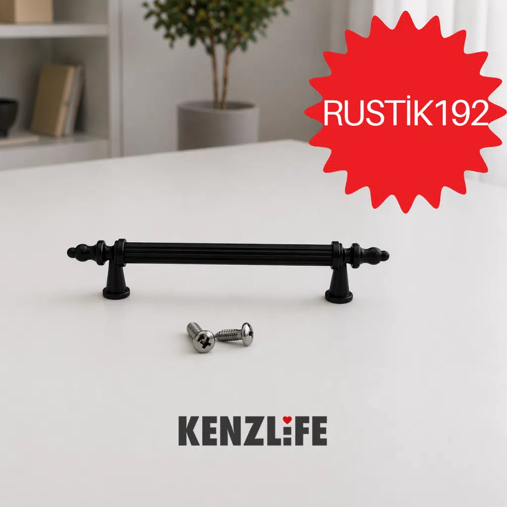 Kenzlife mobilya kulpu rustik 192 mm siyah plastik dolap kulbu 01 adet kulp gardırop vida dahildir