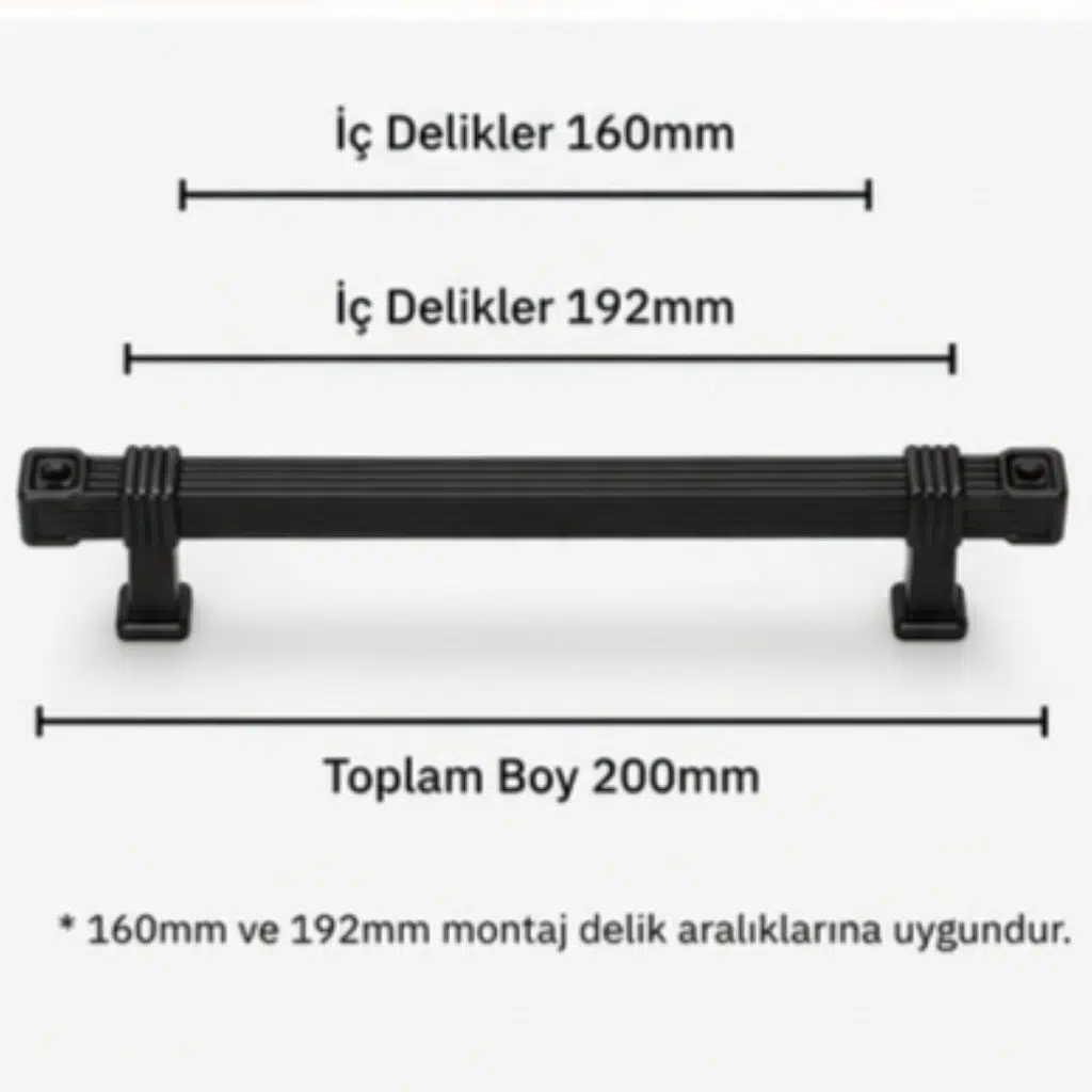 Kenzlife mobilya kulpu şato metal mat siyah 160 mm dolap kulbu 01 adet kulp gardırop vida dahildir