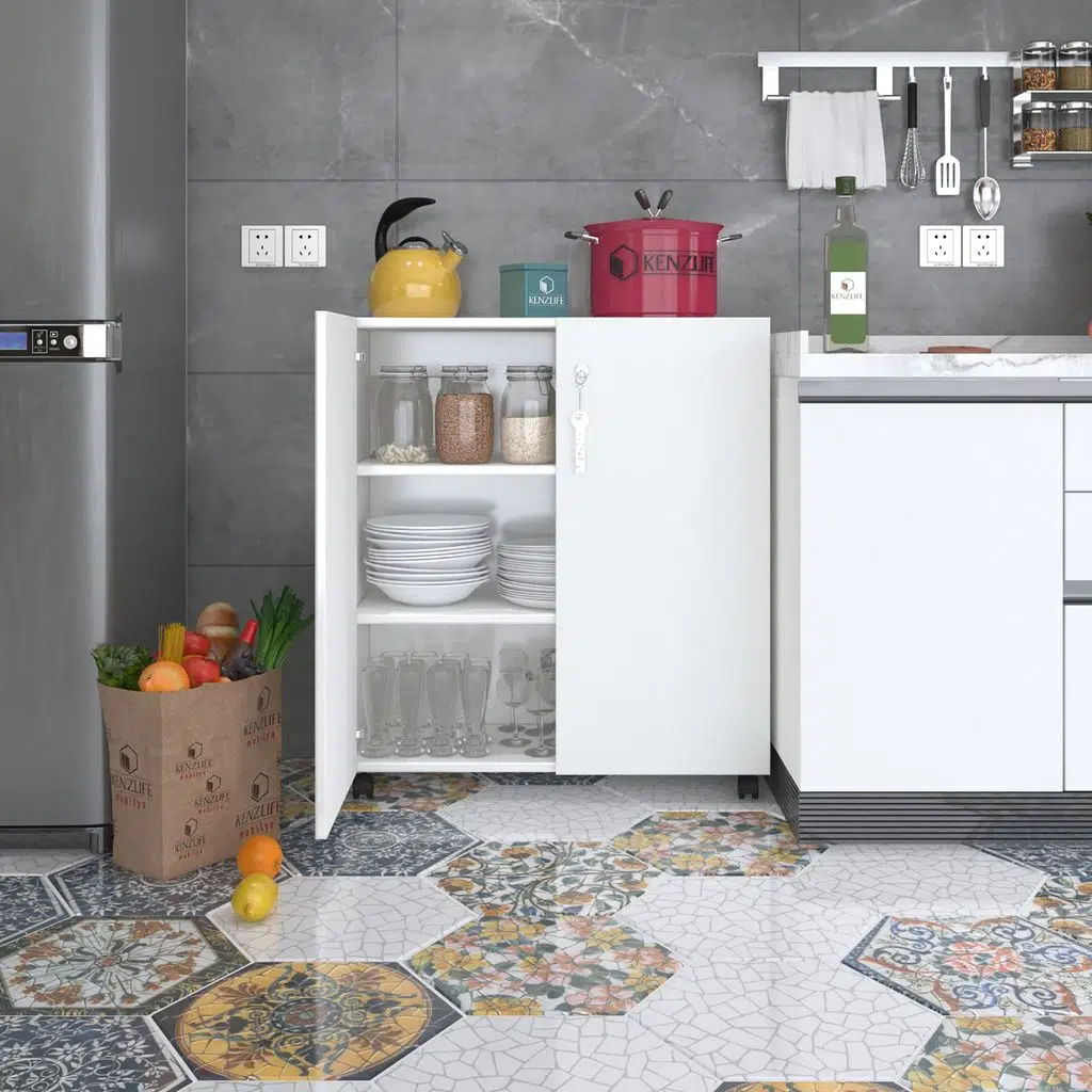 Kenzlife 2 kapılı dolap çilem 088*070*032 byz kilitli tekerlekli banyo mutfak ofis kitaplık ayakkabılık kiler