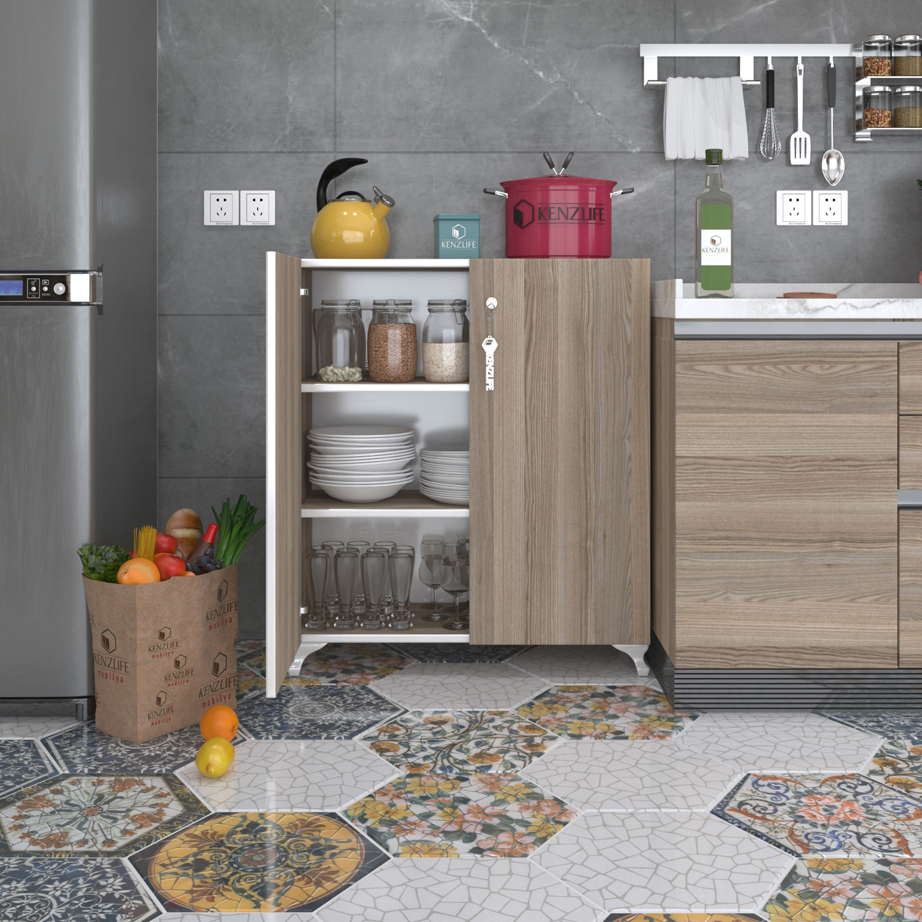 Kenzlife 2 kapılı dolap çilem 088*070*032 crd kilitli ayaklı banyo mutfak ofis kitaplık ayakkabılık kiler