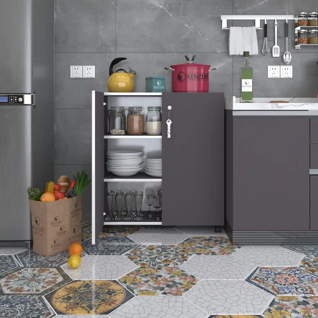 Kenzlife 2 kapılı dolap çilem 088*070*032 gri kilitli tekerlekli banyo mutfak ofis kitaplık ayakkabılık kiler