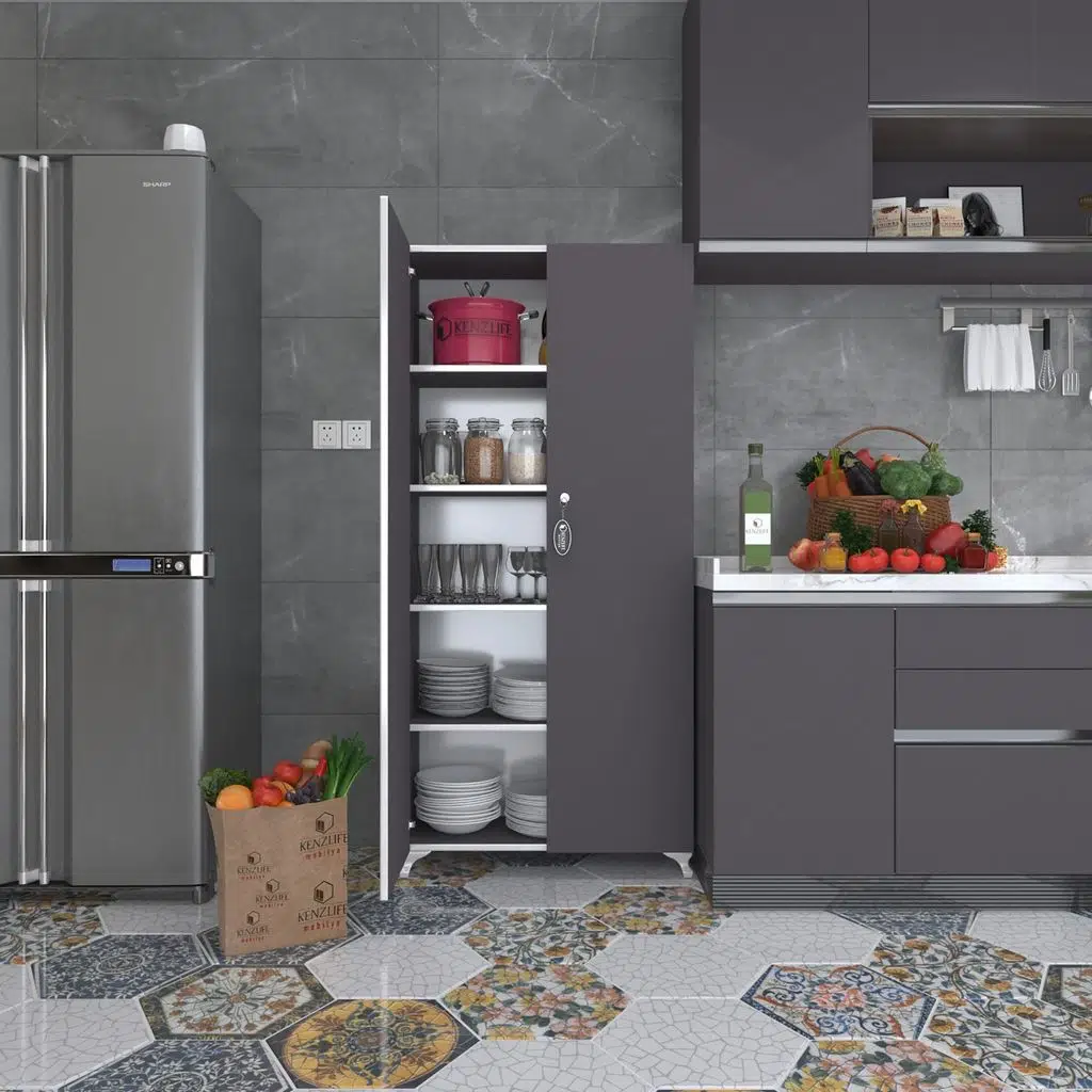 Kenzlife 2 kapılı dolap çilem 188*070*032 gri kilitli ayaklı banyo mutfak ofis kitaplık ayakkabılık kiler