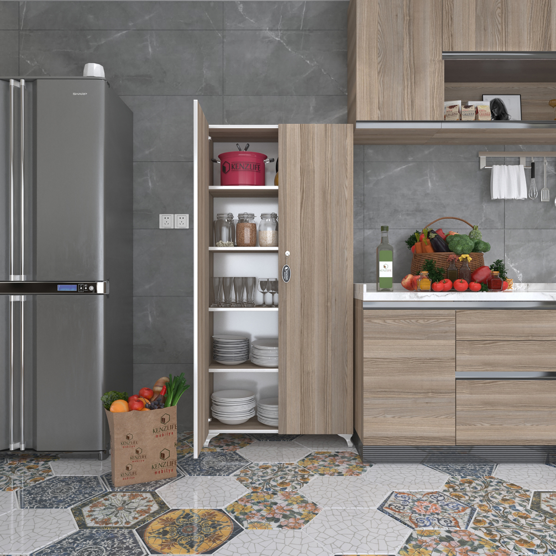 Kenzlife 2 kapılı dolap çilem 188*090*032 crd kilitli ayaklı banyo mutfak ofis kitaplık ayakkabılık kiler