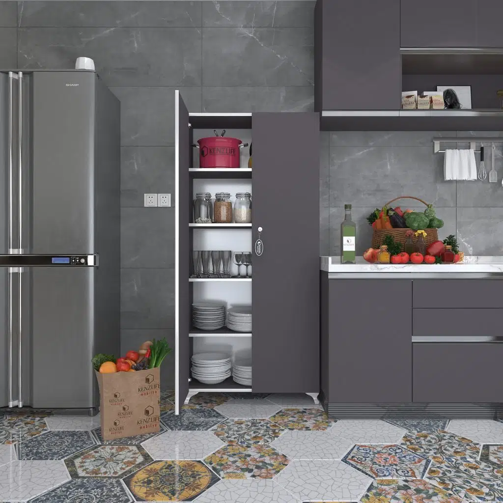 Kenzlife 2 kapılı dolap çilem 188*090*032 gri kilitli ayaklı banyo mutfak ofis kitaplık ayakkabılık kiler