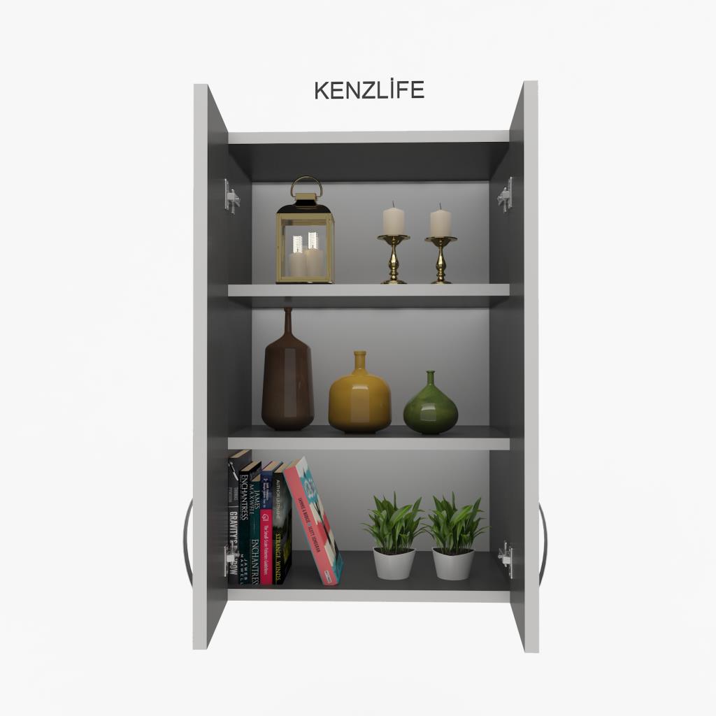 Kenzlife mutfak dolabı idil 060.040.32 gri 2 raflı kapaklı ofis banyo kiler evrak kitaplık