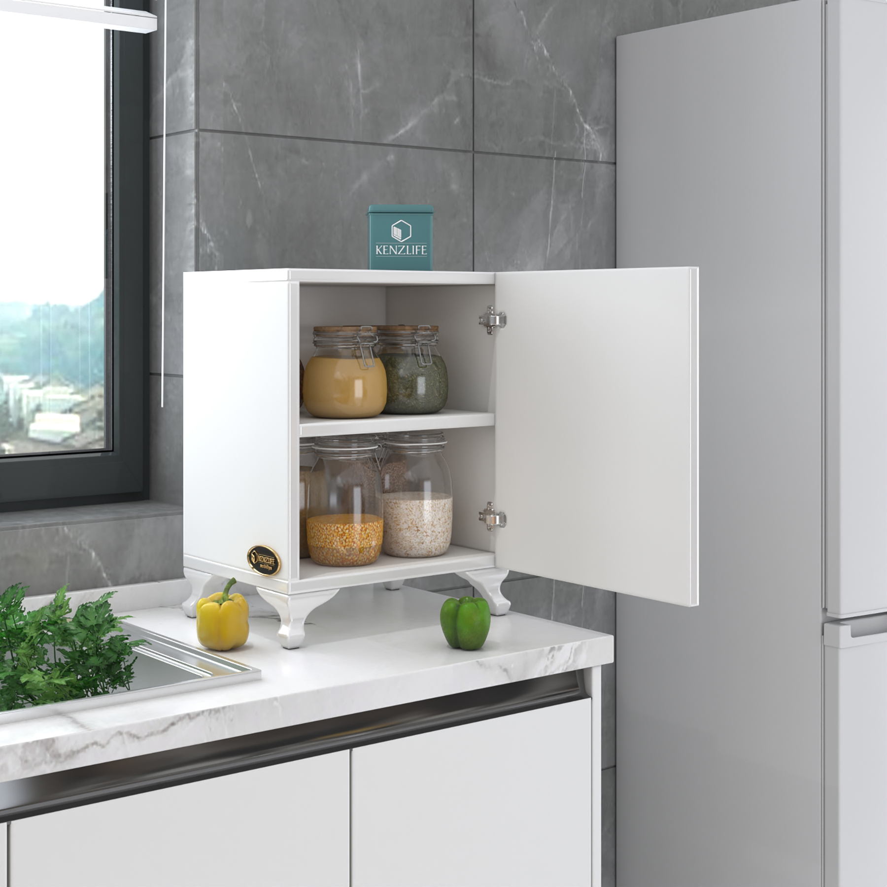 Kenzlife mutfak dolabı mine 048*030*032 byz kapaklı ayaklı banyo evrak ofis kitaplık ayakkabılık kiler