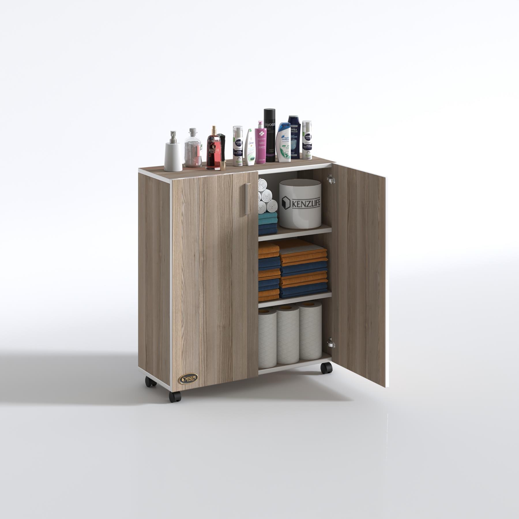 Kenzlife 2 kapılı dolap rabia 088*070*032 crd kapaklı tekerlekli banyo mutfak ofis kitaplık ayakkabılık kiler