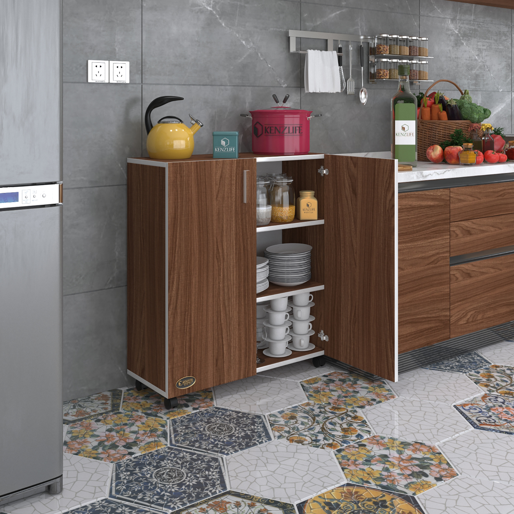 Kenzlife 2 kapılı dolap rabia 088*070*032 cvz kapaklı tekerlekli banyo mutfak ofis kitaplık ayakkabılık kiler
