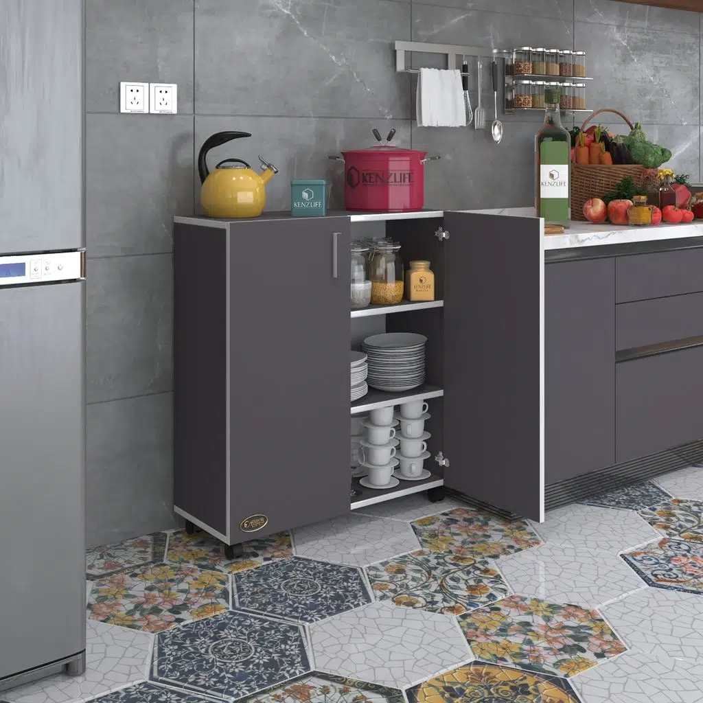 Kenzlife 2 kapılı dolap rabia 088*070*032 gri kapaklı tekerlekli banyo mutfak ofis kitaplık ayakkabılık kiler