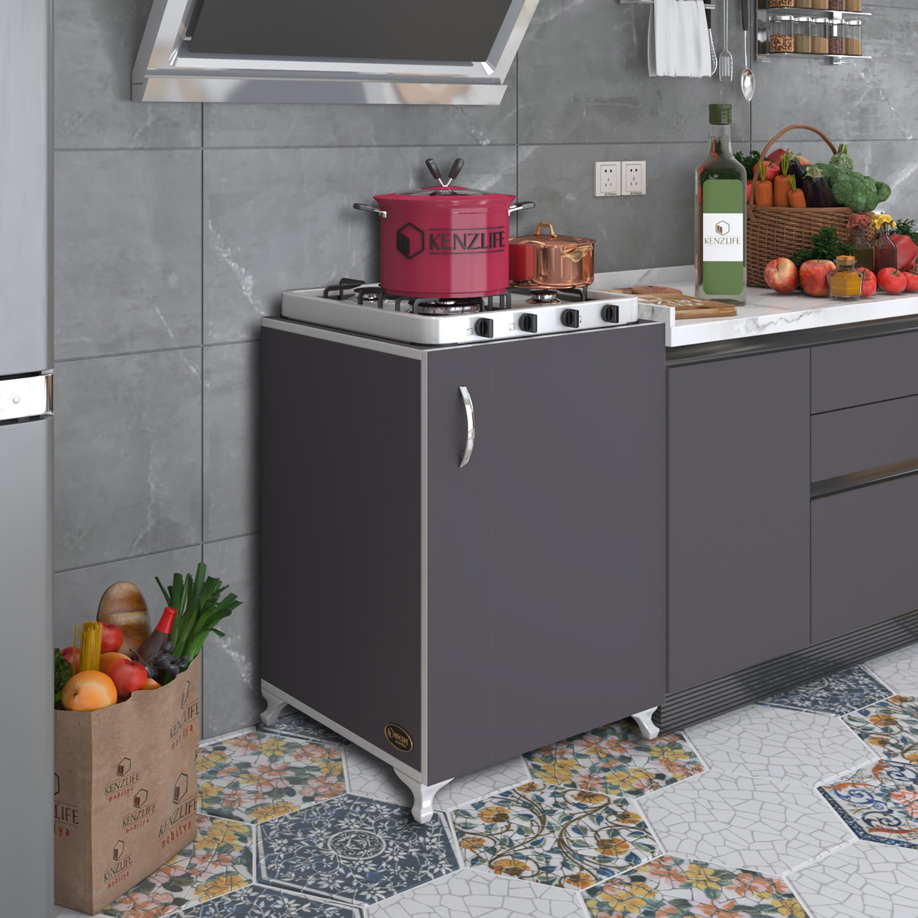 Kenzlife ocak dolabı ahunaz gri 85*60*56 hazır mutfak klasik set üstü ocak için arkalıksız