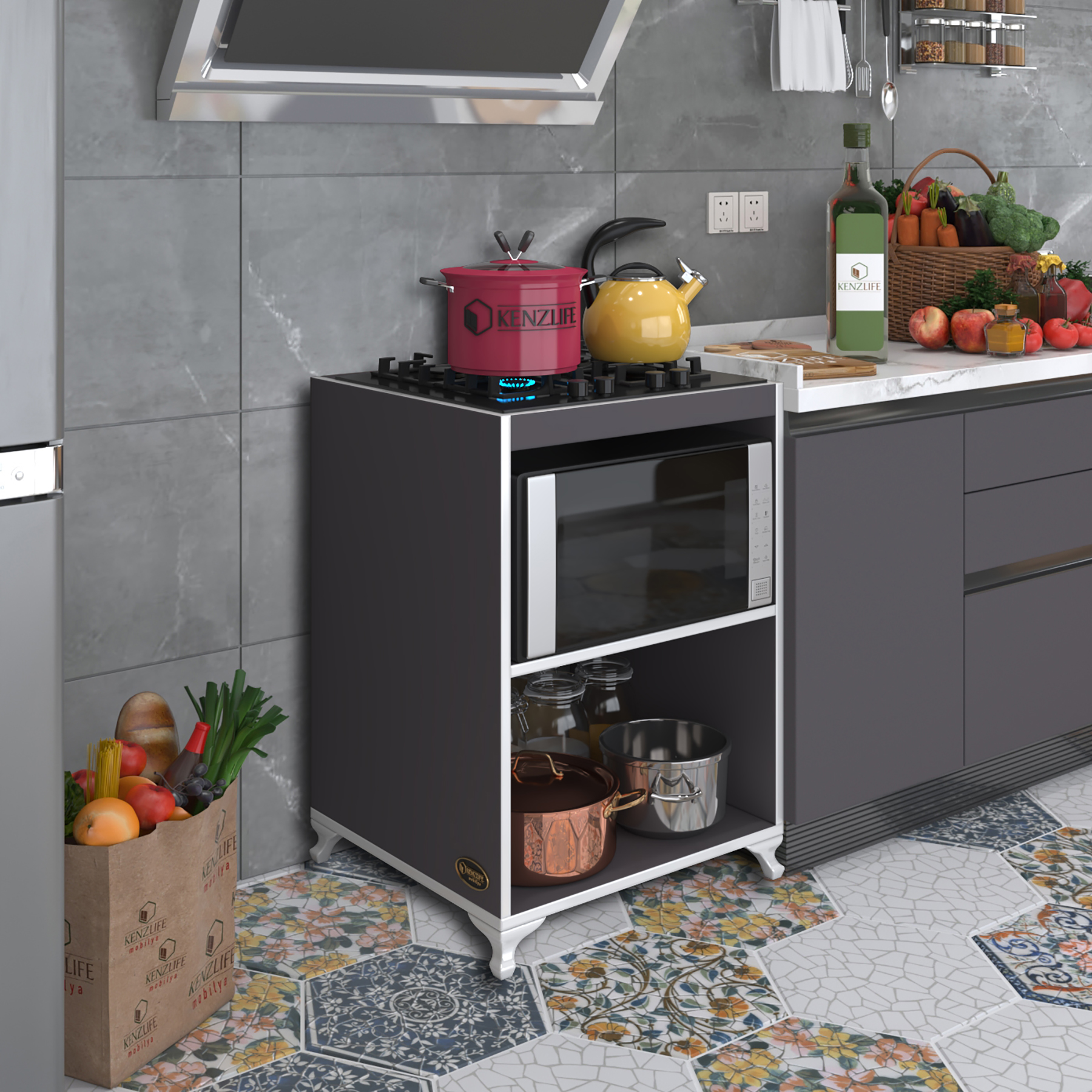 Kenzlife ocak dolabı figen gri 85*60*57 mutfak modül mini fırın ankastre ocak için