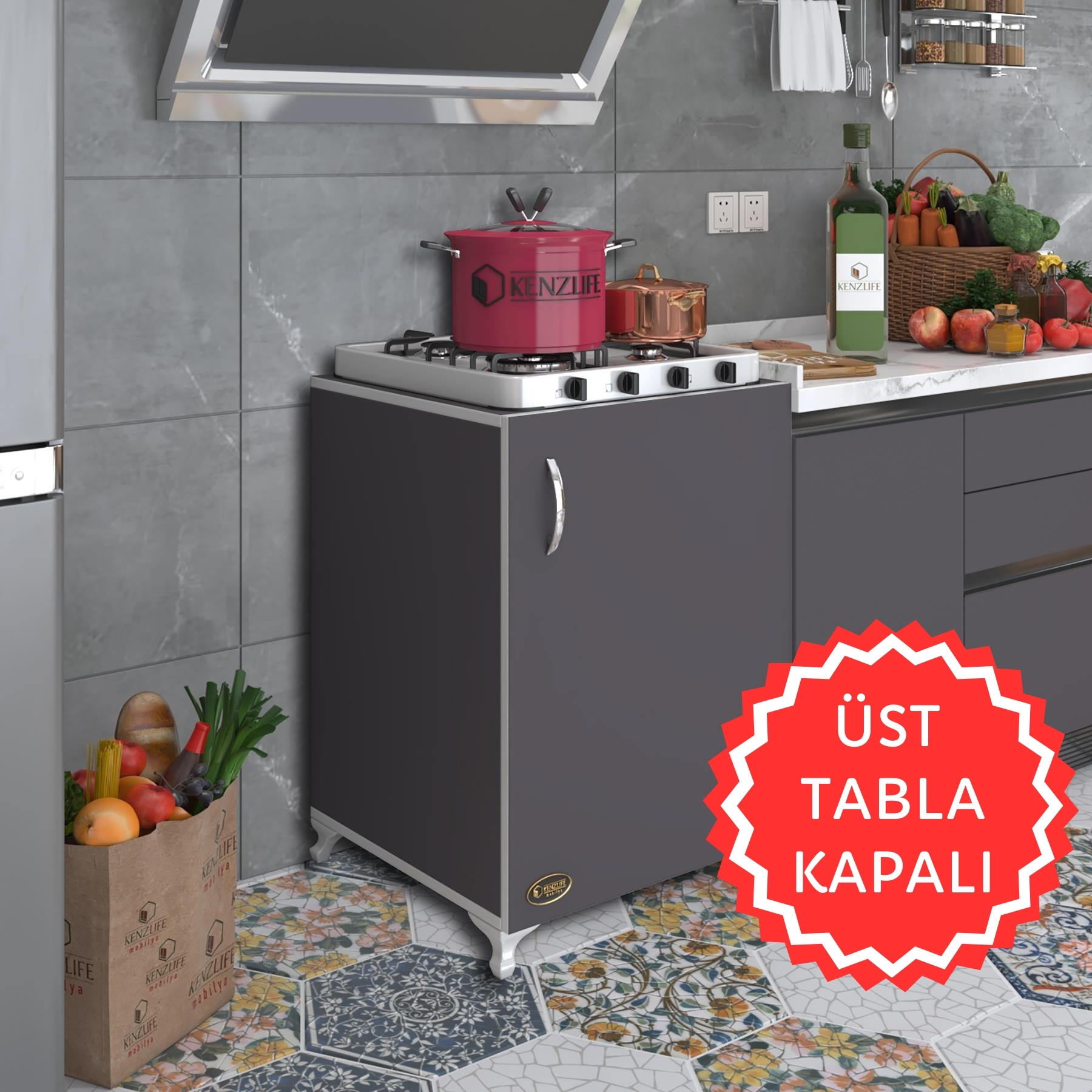 Kenzlife ocak dolabı hoşseda gri 85*60*56 hazır mutfak klasik set üstü ocak için arkalıksız