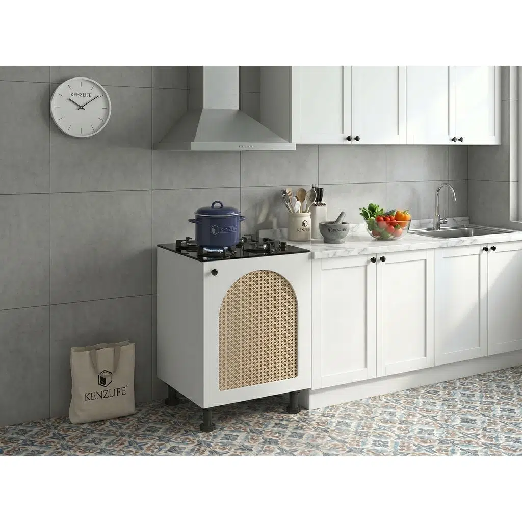 Kenzlife ocak dolabı kamuran mat beyaz 85*60*56 hazeran oval kapak MDF gövde arkalıksız
