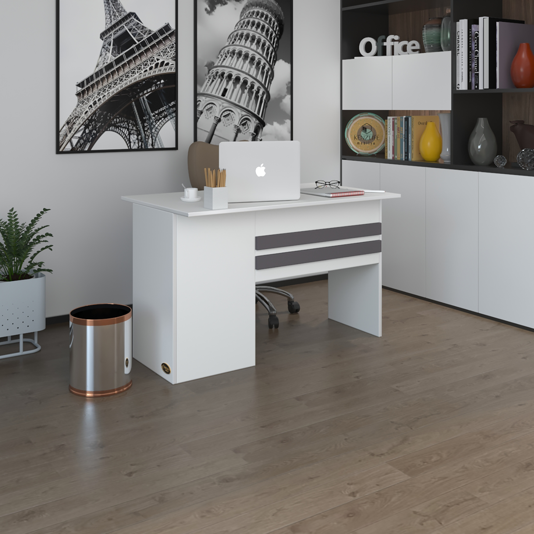 Kenzlife ofis masası kamikaze byz sağ 75*110*60 raflı dolap şeritli bilgisayar çalışma masası