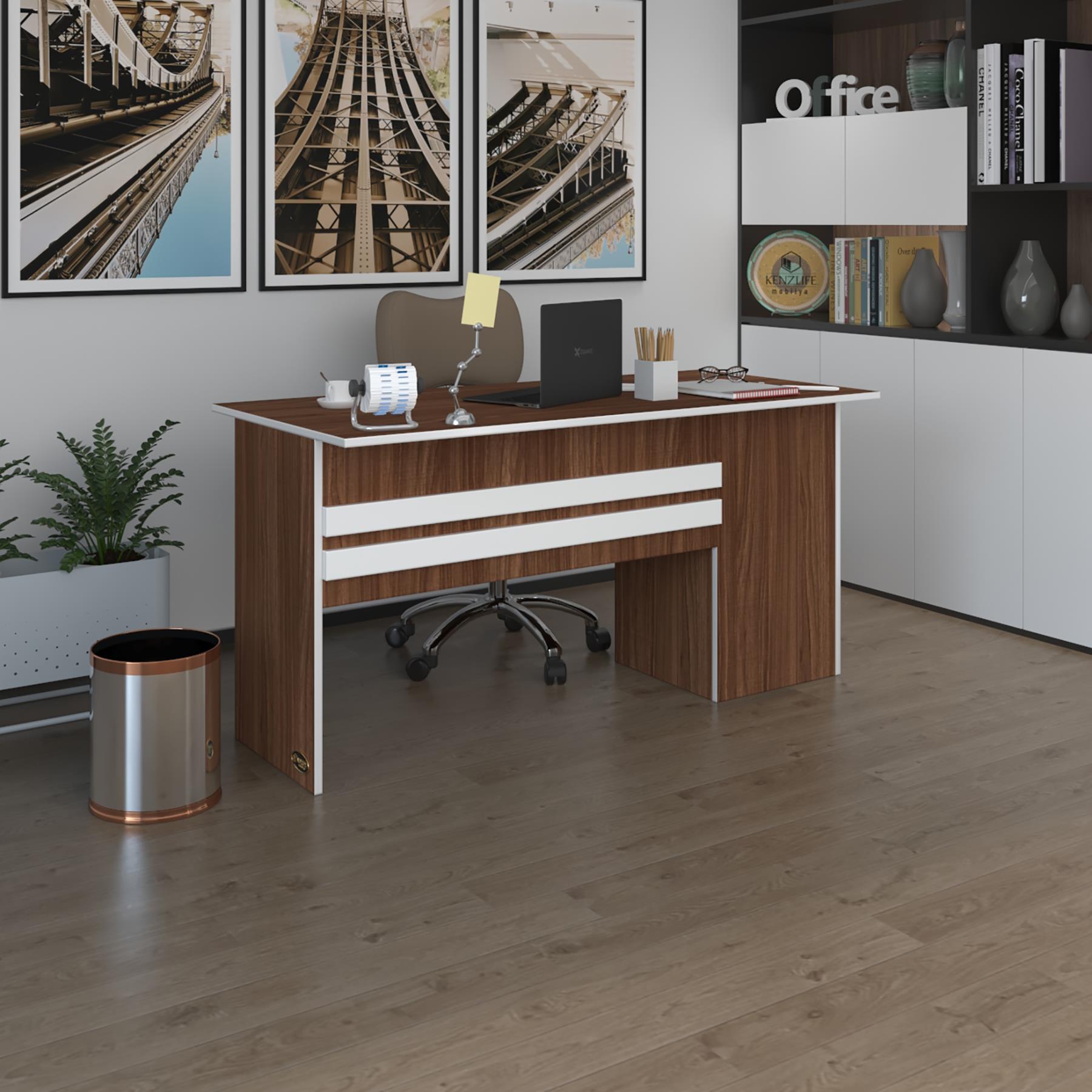 Kenzlife ofis masası kamikaze cvz sol 75*160*60 kilitli kapaklı dolap şeritli bilgisayar çalışma masası