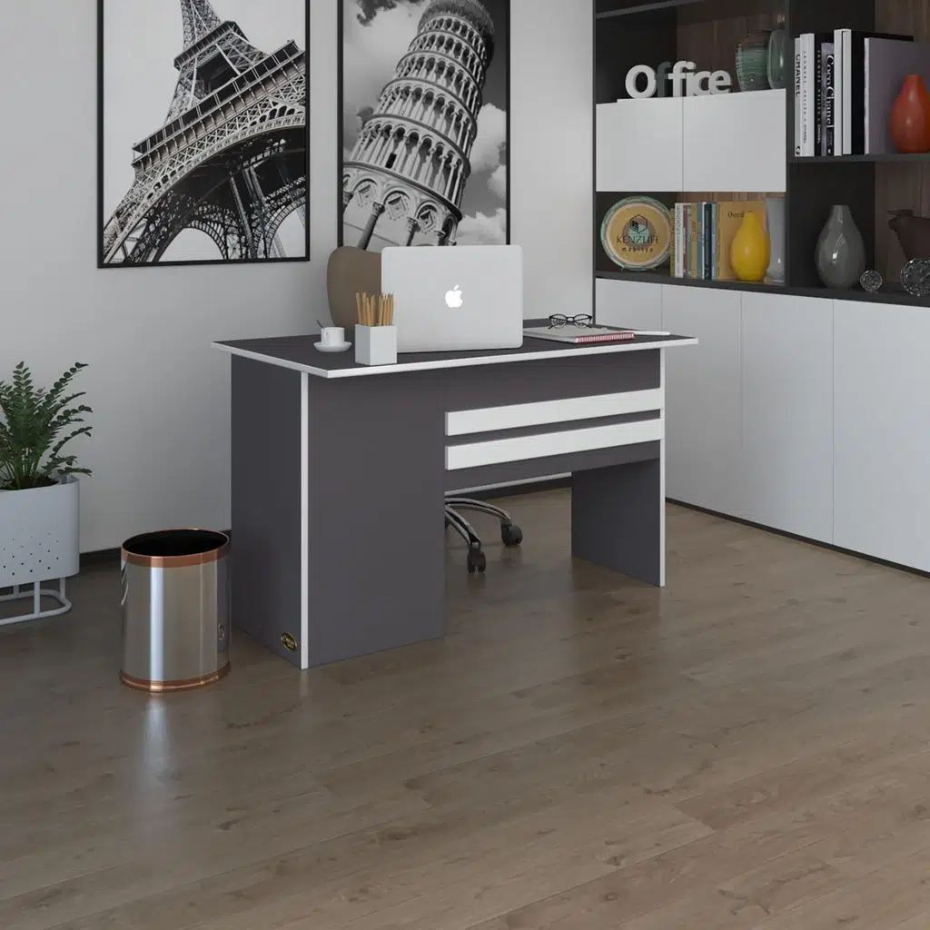Kenzlife ofis masası kamikaze gri sağ 75*170*60 raflı dolap şeritli bilgisayar çalışma masası