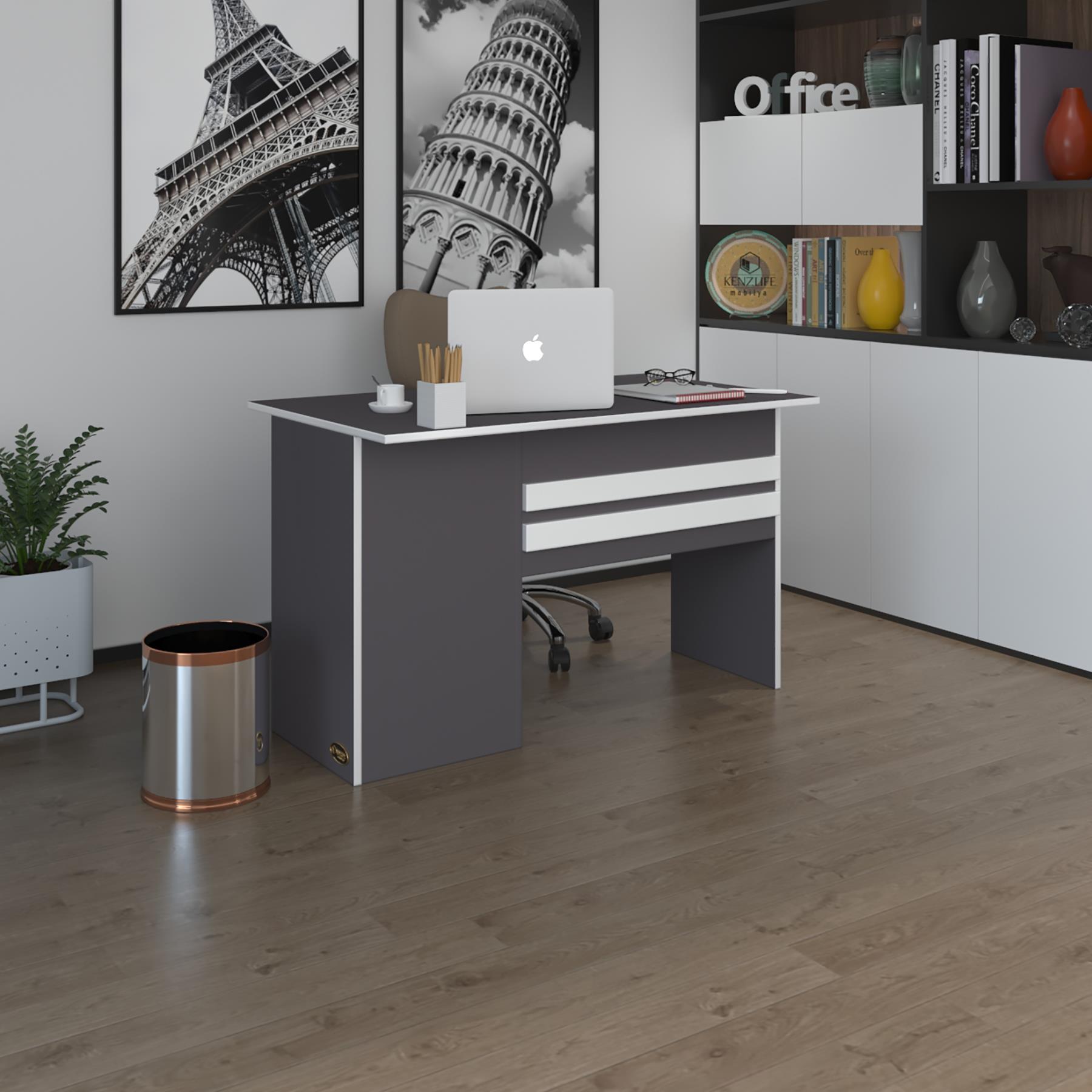 Kenzlife ofis masası kamikaze gri sağ 75*170*80 kilitli kapaklı dolap şeritli bilgisayar çalışma masası