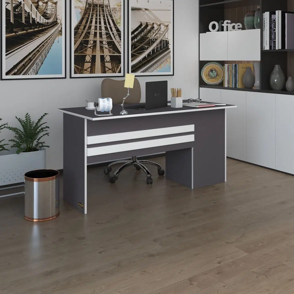 Kenzlife ofis masası kamikaze gri sol 75*110*60 kilitli kapaklı dolap şeritli bilgisayar çalışma masası