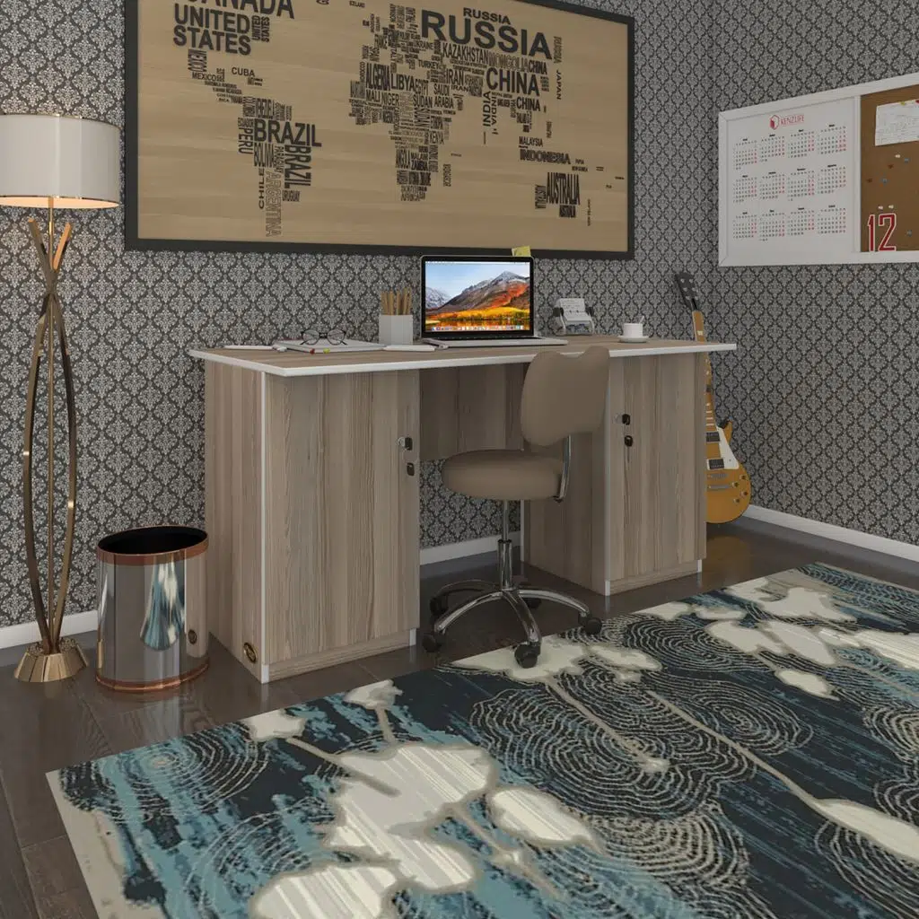 Kenzlife ofis masası masi oka crd 75*150*60 kilitli kapaklı dolap çiftli bilgisayar çalışma masası