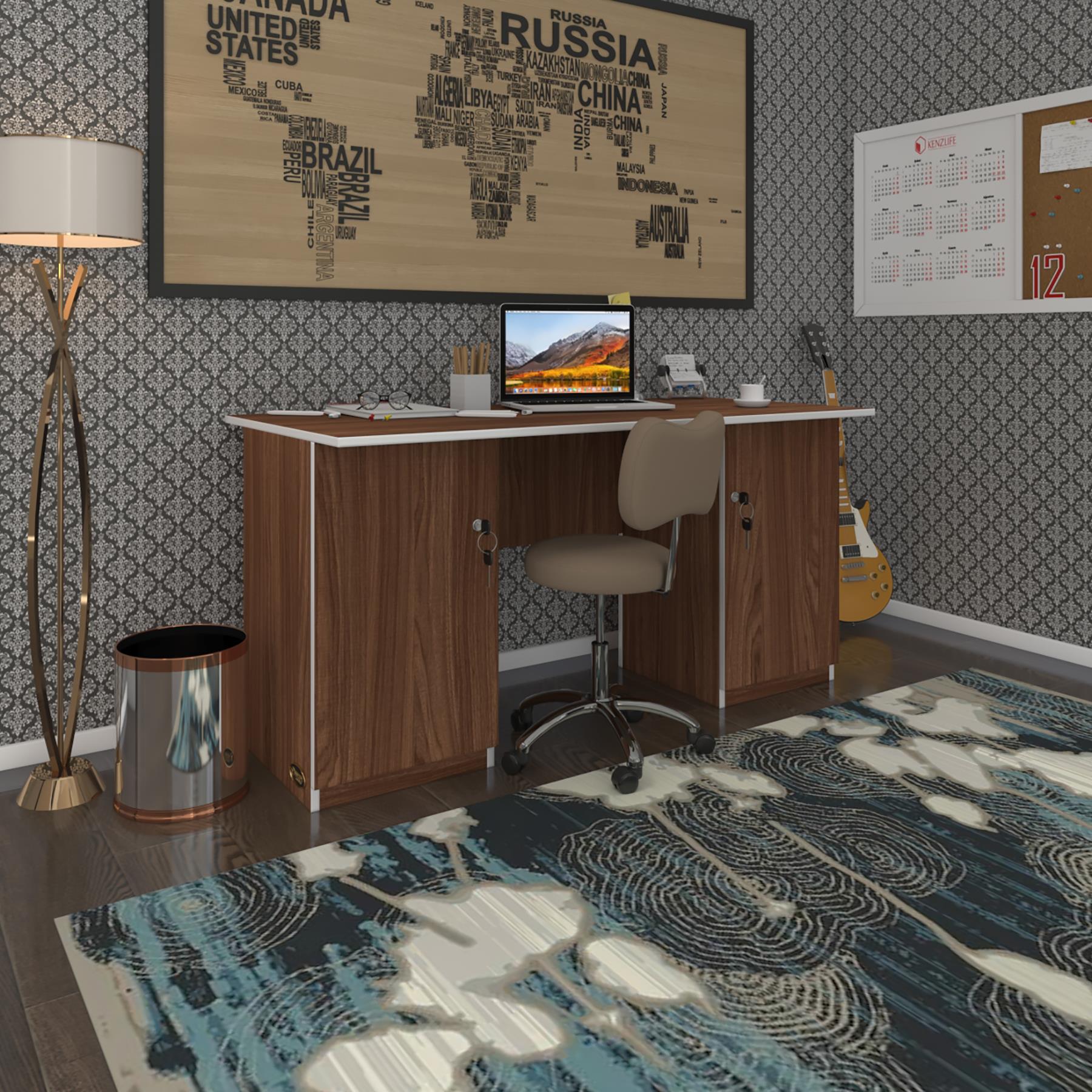 Kenzlife ofis masası masi oka cvz 75*160*80 kilitli kapaklı dolap çiftli bilgisayar çalışma masası