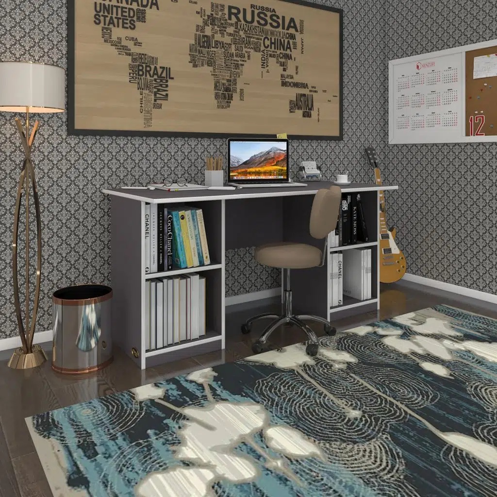 Kenzlife ofis masası masi oka gri 75*150*60 raflı dolap çiftli bilgisayar çalışma masası