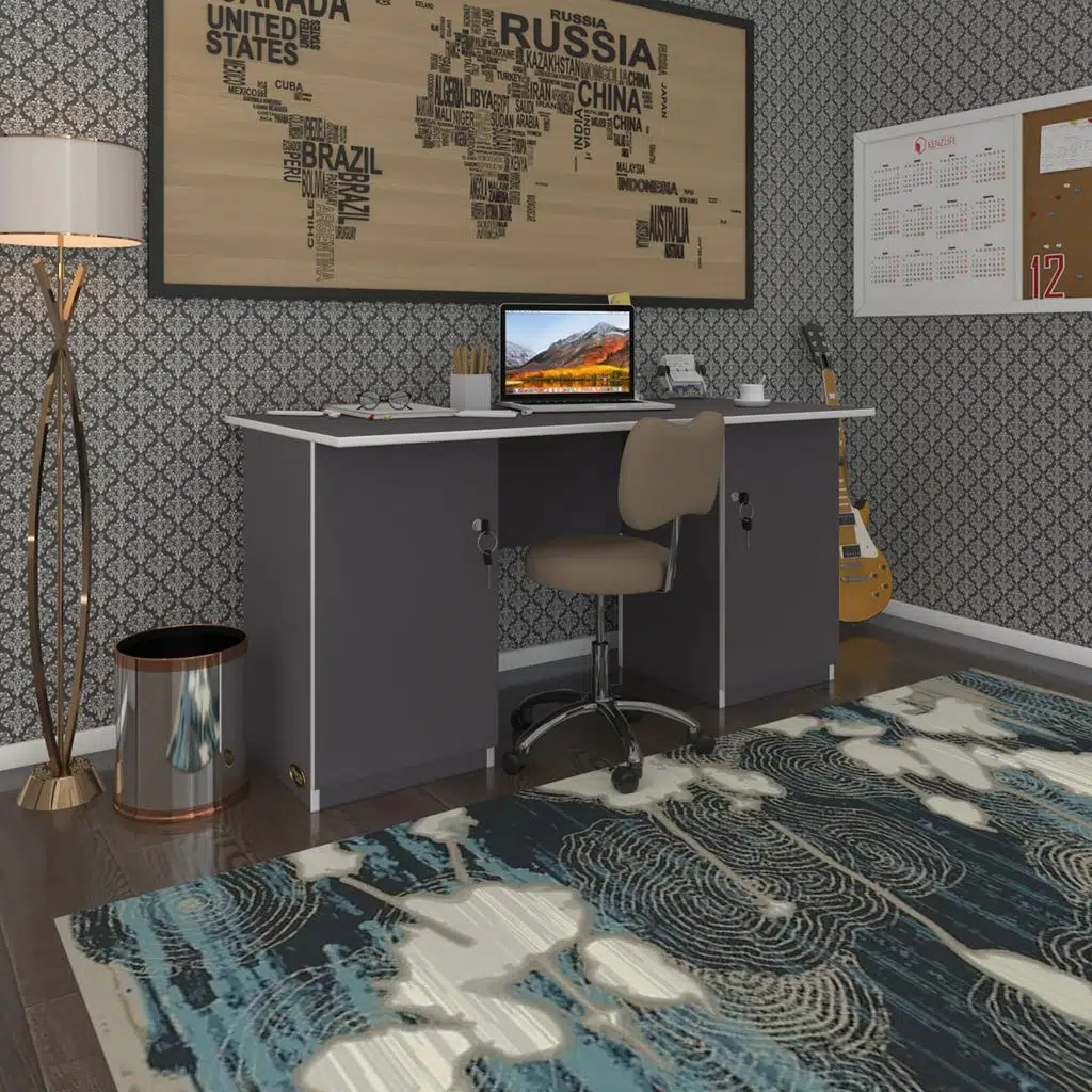 Kenzlife ofis masası masi oka gri 75*170*60 kilitli kapaklı dolap çiftli bilgisayar çalışma masası