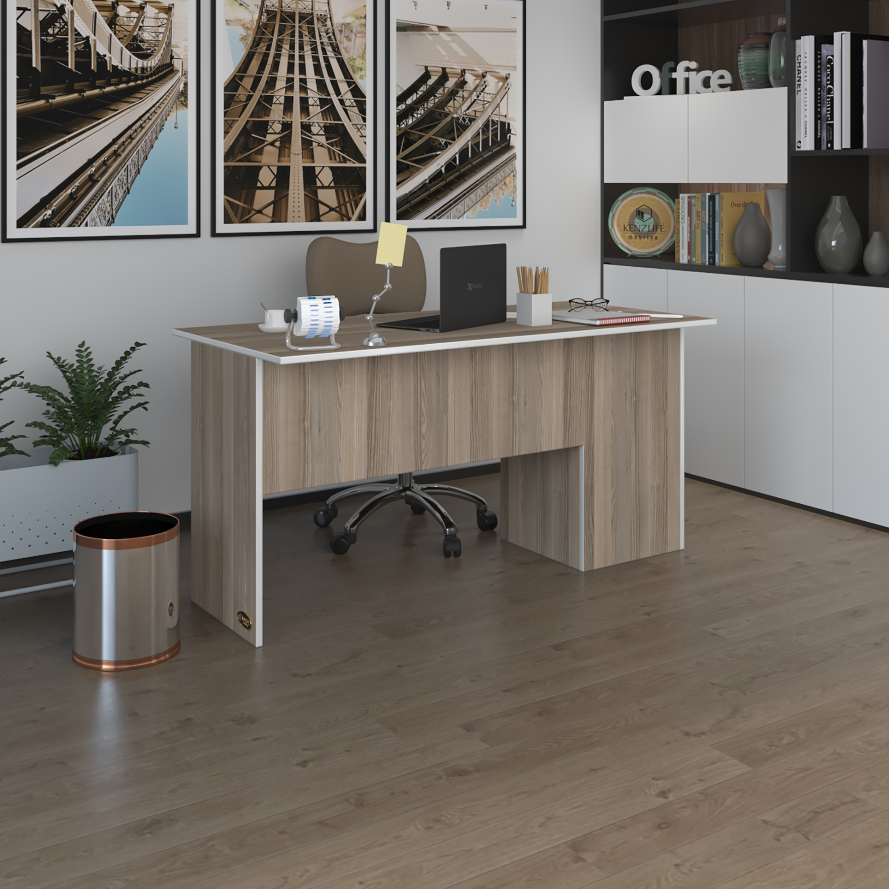 Kenzlife ofis masası miyamoto crd sol 75*110*60 raflı dolap bilgisayar çalışma masası