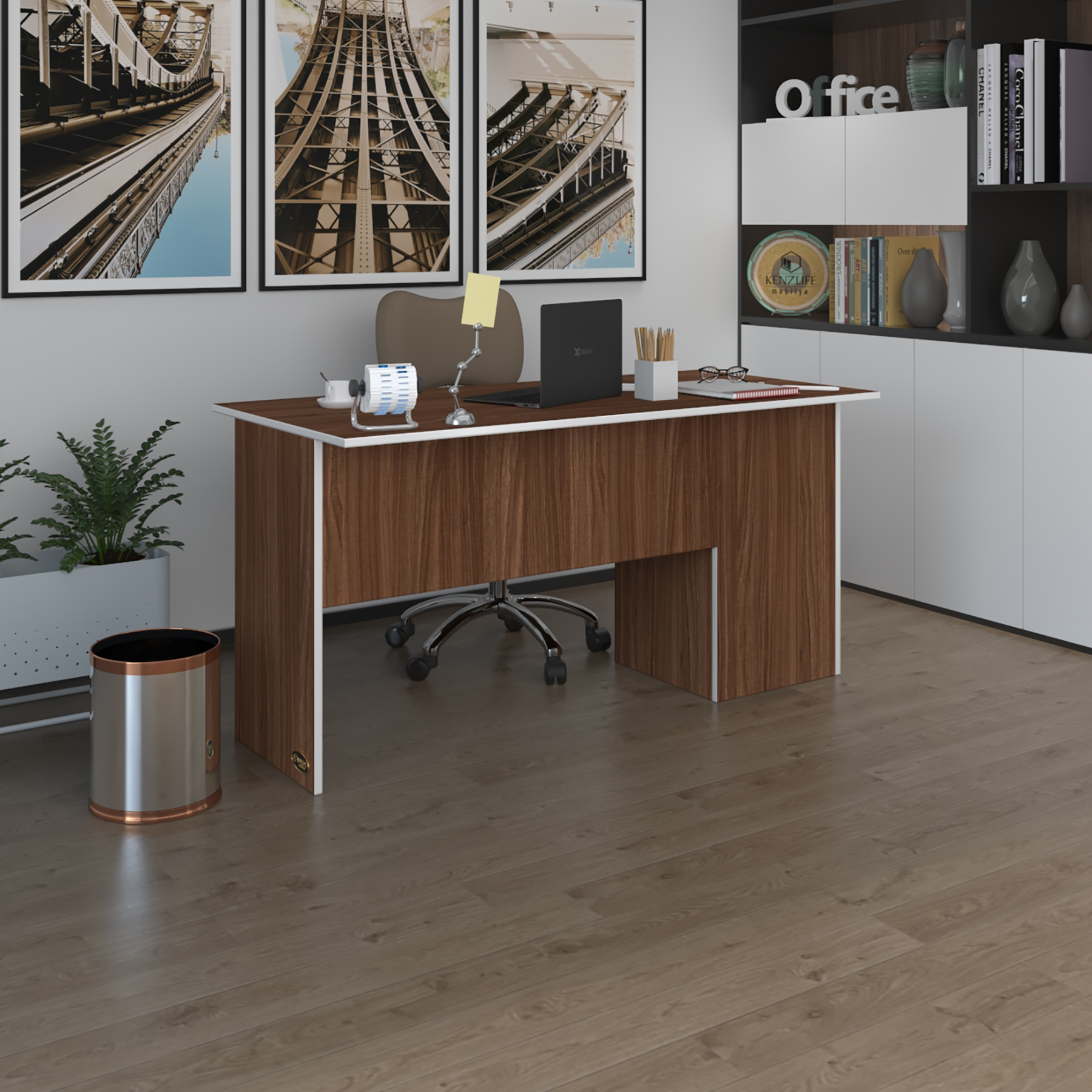 Kenzlife ofis masası miyamoto cvz sol 75*110*60 raflı dolap bilgisayar çalışma masası
