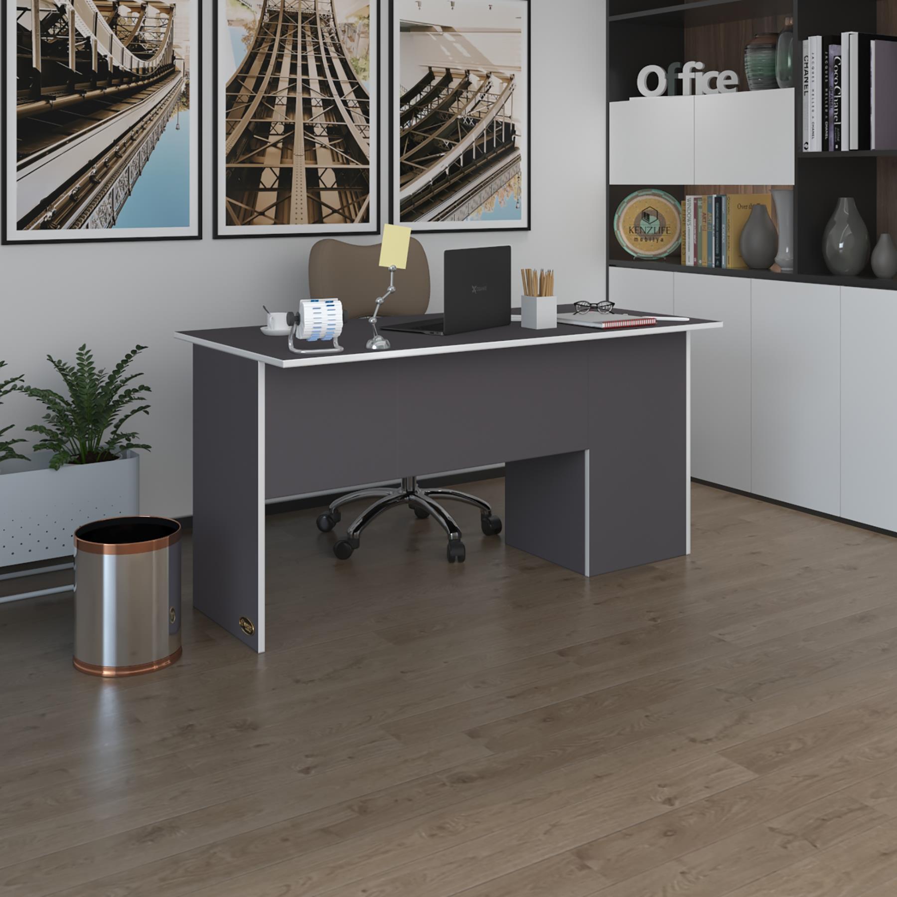 Kenzlife ofis masası miyamoto gri sol 75*120*60 kilitli kapaklı dolap bilgisayar çalışma masası