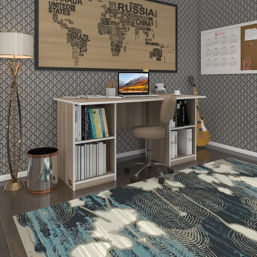 Kenzlife ofis masası pat morita crd 75*170*60 raflı dolap çiftli şeritli bilgisayar çalışma masası