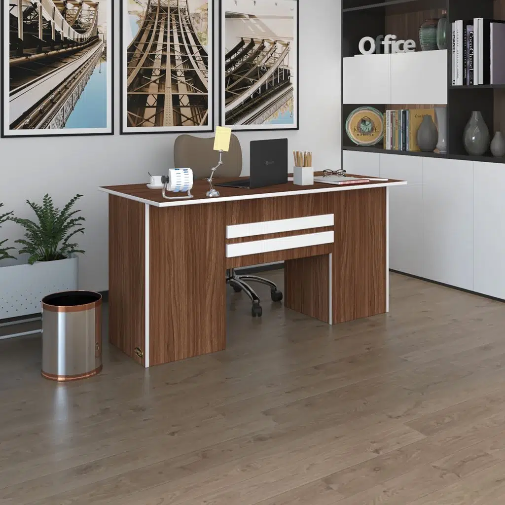 Kenzlife ofis masası pat morita cvz 75*150*60 kilitli kapaklı dolap çiftli şeritli bilgisayar çalışma masası