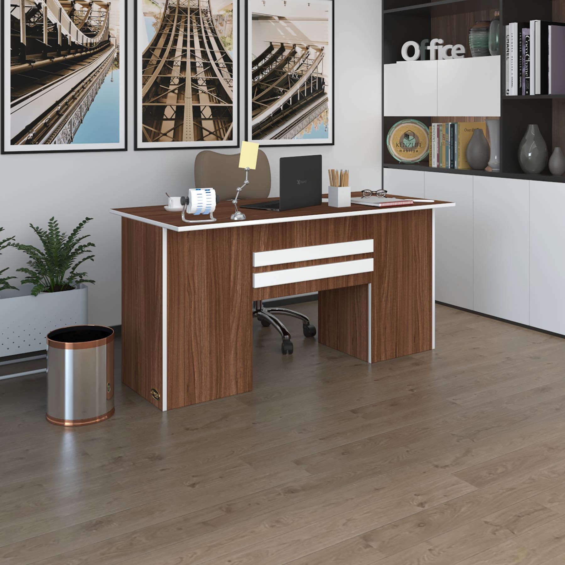Kenzlife ofis masası pat morita cvz 75*160*80 kilitli kapaklı dolap çiftli şeritli bilgisayar çalışma masası
