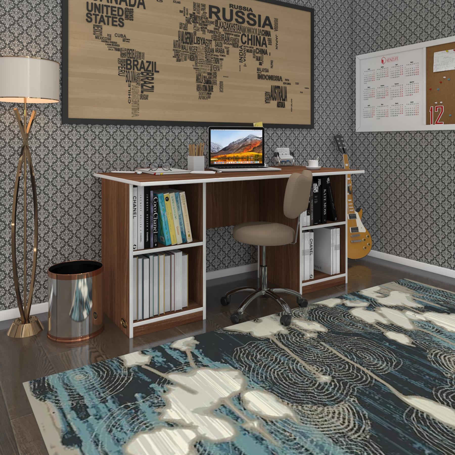 Kenzlife ofis masası pat morita cvz 75*160*80 raflı dolap çiftli şeritli bilgisayar çalışma masası