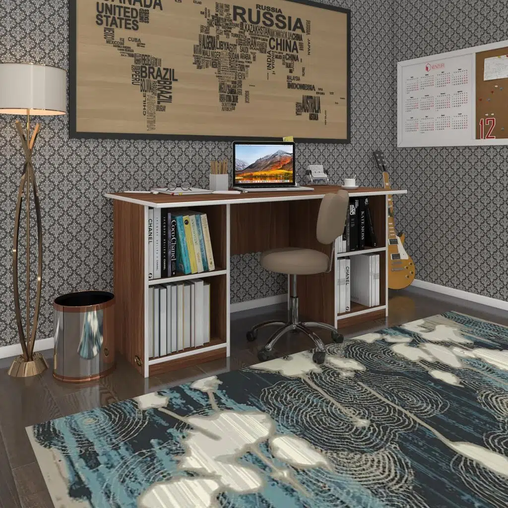 Kenzlife ofis masası pat morita cvz 75*170*60 raflı dolap çiftli şeritli bilgisayar çalışma masası