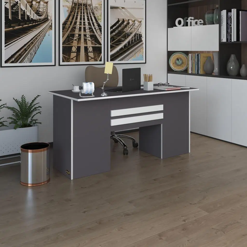 Kenzlife ofis masası pat morita gri 75*150*80 kilitli kapaklı dolap çiftli şeritli bilgisayar çalışma masası