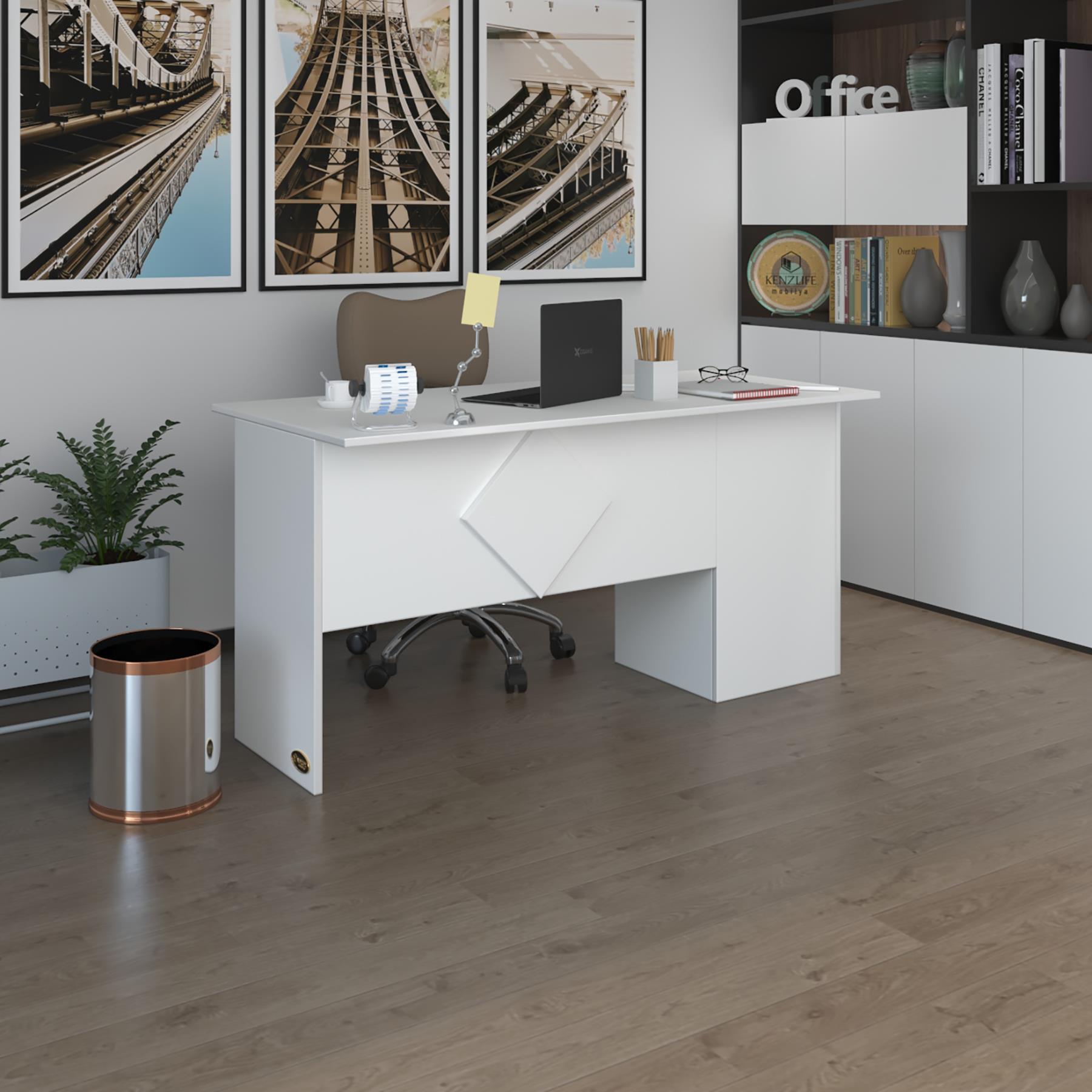 Kenzlife ofis masası yoko ono byz sol 75*140*80 raflı dolap eşkenar bilgisayar çalışma masası