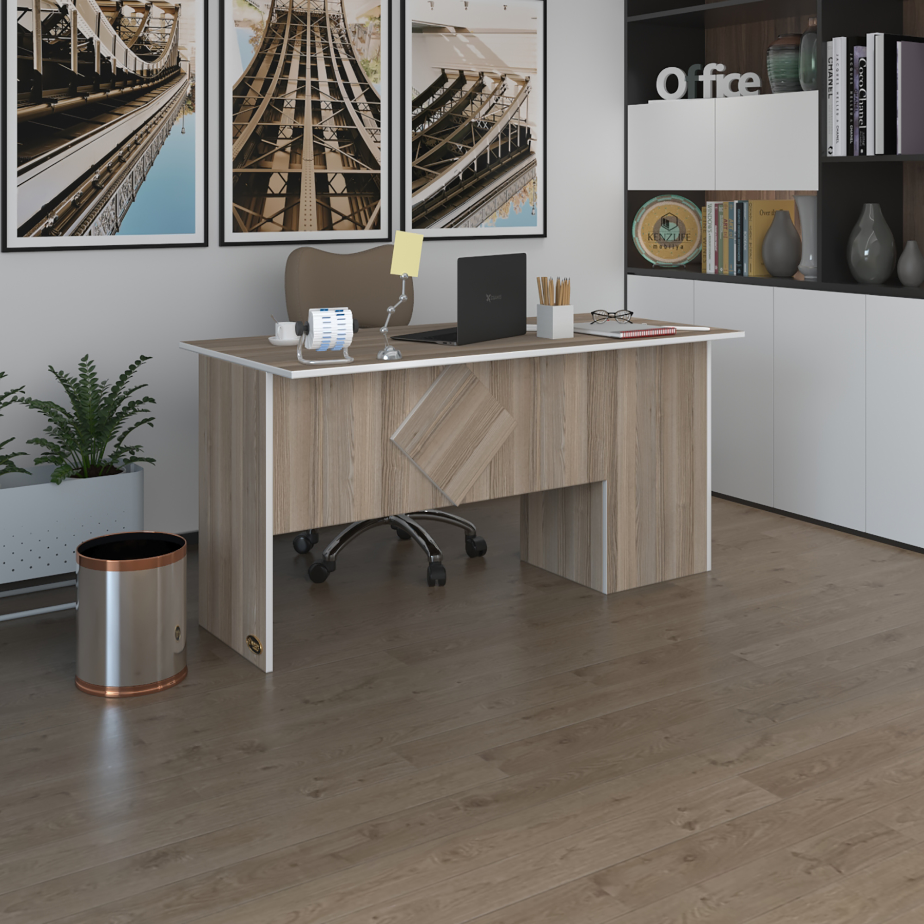Kenzlife ofis masası yoko ono crd sol 75*110*60 kilitli kapaklı dolap eşkenar bilgisayar çalışma masası