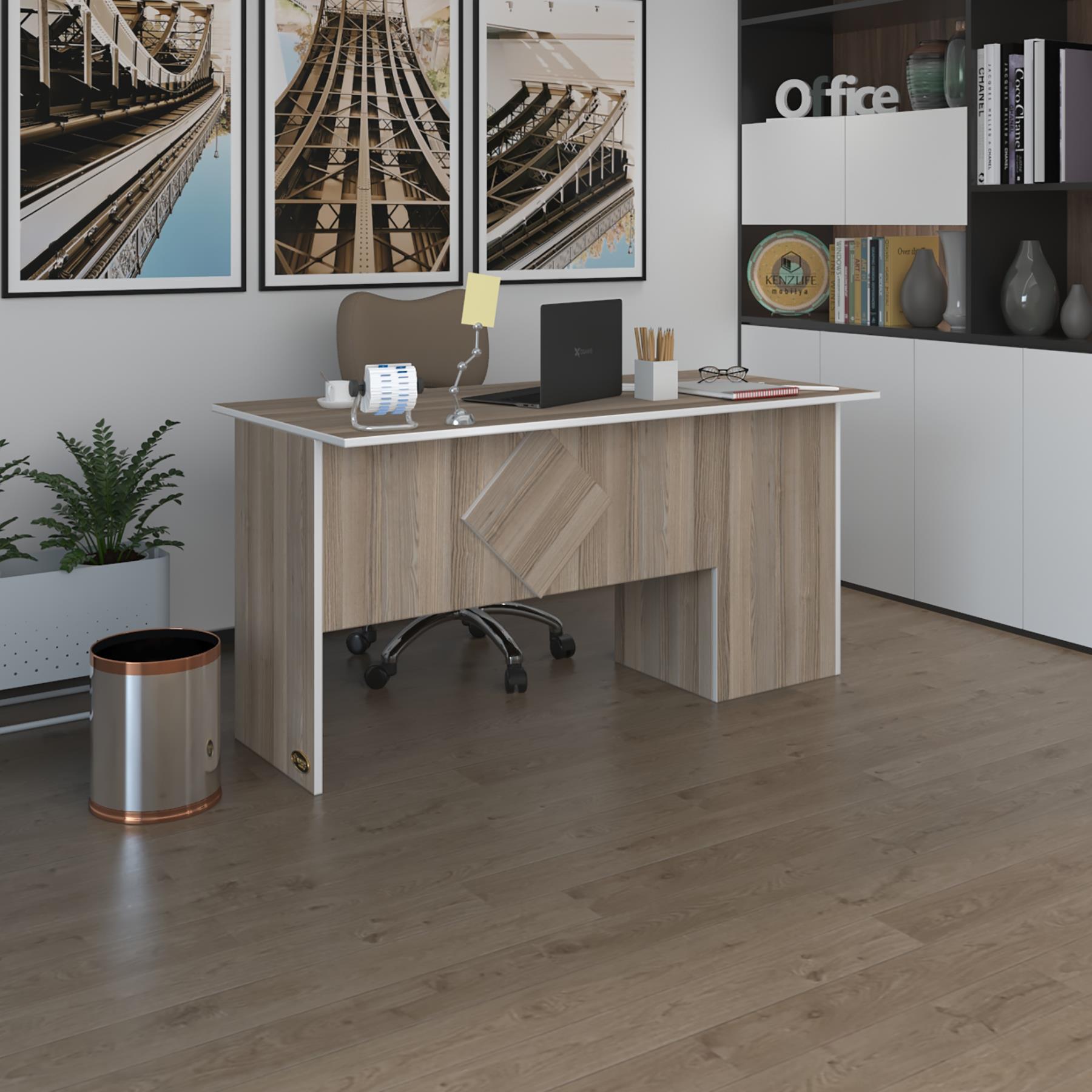 Kenzlife ofis masası yoko ono crd sol 75*140*60 raflı dolap eşkenar bilgisayar çalışma masası