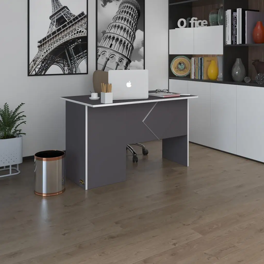 Kenzlife ofis masası yoko ono gri sağ 75*140*80 kilitli kapaklı dolap eşkenar bilgisayar çalışma masası