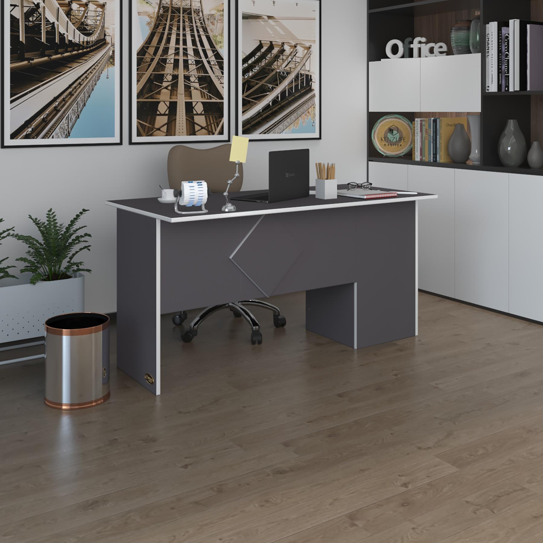 Kenzlife ofis masası yoko ono gri sol 75*170*60 kilitli kapaklı dolap eşkenar bilgisayar çalışma masası